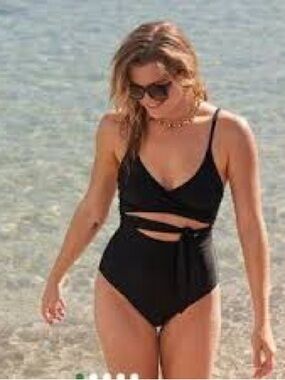 aerie Black Tie-Front Bandeau One-Piece